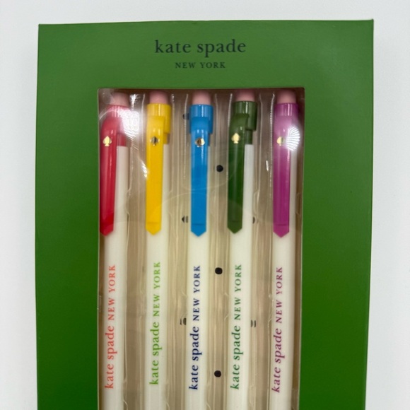 NWT kate spade Mechanical Pencil Set Cream with Various Color Tops, Set of 5 - Picture 3 of 5